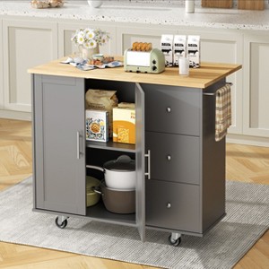Celebalcony 39.8" W Kitchen Island Cart on Wheels Rolling Portable Dining Room Serving Utility Carts Mobile Movable with Drawers Cabinet - 1 of 4