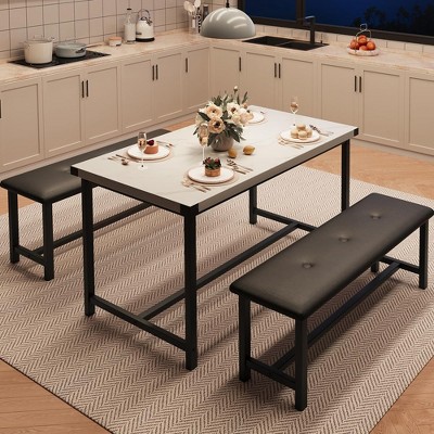 WhizMax Dining Table Set for 4, Kitchen Table Set with 2 Upholstered Benches, Kitchen Table Set, Dining Room Table Set, Rectangular Dining Table