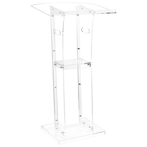 VEVOR Podium Stand, 43-Inch Acrylic Lectern, Portable Laptop Desk with Wide Reading Surface and Storage Shelf, Book Stopper, Transparent - 1 of 4