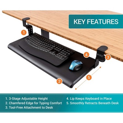 Large Black Adjustable Clamp-On Under Desk Keyboard Tray