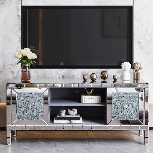 60" Mirrored TV Stand with Crushed Diamond Glass Doors, Modern Media Console with Adjustable Storage, Entertainment Center for TVs up to 65" - 1 of 4