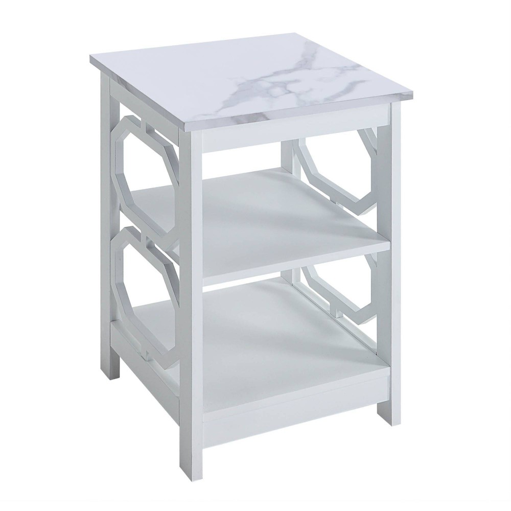 Breighton Home Omega End Table with Shelves in White Faux Marble/White