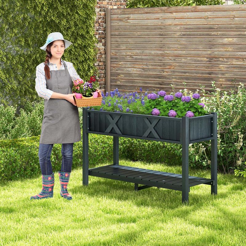 Costway HIPS Raised Garden Bed Poly Wood Elevated Planter Box with Legs, Storage Shelf Blue/Coffee/Black, 2 of 11