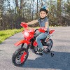 Aosom 6V Kids Motorcycle Dirt Bike, Electric Ride on Toy, Off-road Street Bike with Training Wheels Music Lights, for 5-8 Years, Red - 2 of 4