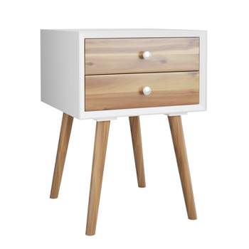 Tangkula Wooden Nightstand with 2 Storage Drawers Accent End Side Table for Bedroom&Living room