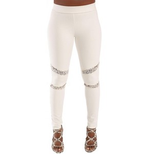 Poetic Justice Curvy Women's Black Peekaboo Lace Insert Pull On Ponte Legging - 1 of 4