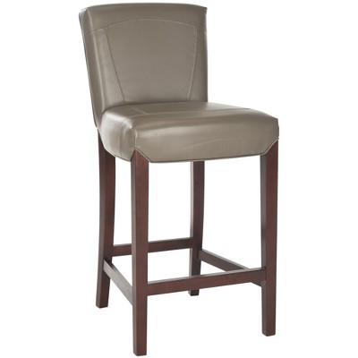 Clay Gray Leather and Wood Transitional Bar Stool