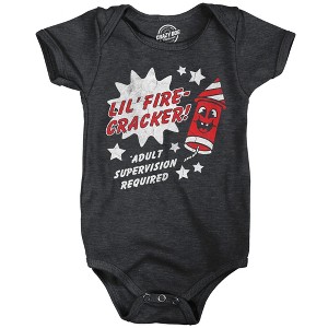 Lil Fire Cracker Baby Bodysuit Funny Sarcastic Fourth Of July Graphic Novelty Jumper for Infants - Crazy Dog Baby Bodysuit For Fourth Of July Black - 1 of 4