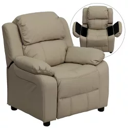 Flash Furniture Deluxe Padded Contemporary Beige Vinyl Kids Recliner with Storage Arms