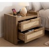 Mid-Century Modern Wooden Nightstand with Type-c Charging Station and 2 Drawers,Wicker Nightstand, Boho Night Stand Bedside Table for Bedroom - 4 of 4