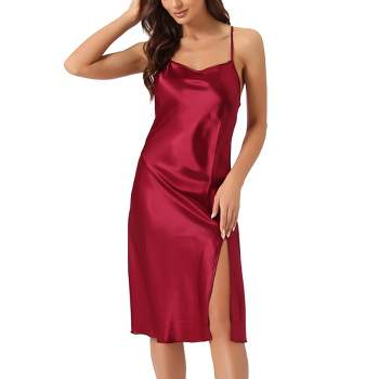 Cheibear Women's Short Sleeve Nightshirt Contrast Color V Neck Nightgown  Sleepdress Burgundy Large : Target
