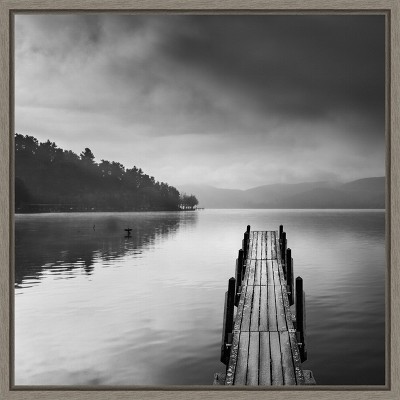 Black and White Framed Canvas Lake View Photograph, 22x22