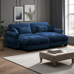 94" Velvet Modular Sectional Sofa Bed with 2 Ottomans - 1 of 4