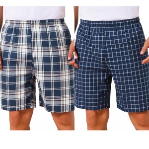 INSPIRE CHIC Men's Summer Lounge Elastic Waist Plaid Sleep Shorts 2 Packs - 1 of 4