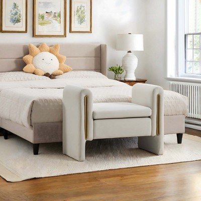 NicBex Modern 33.5" Velvet Fabric Single Bench with Armrest for Bedroom and Living Room