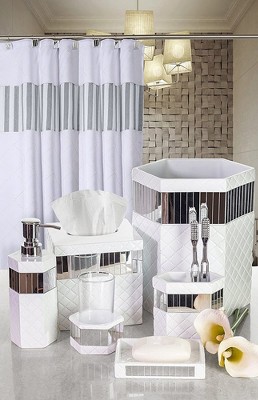 White Quilted Mirror Square Tissue Box Cover