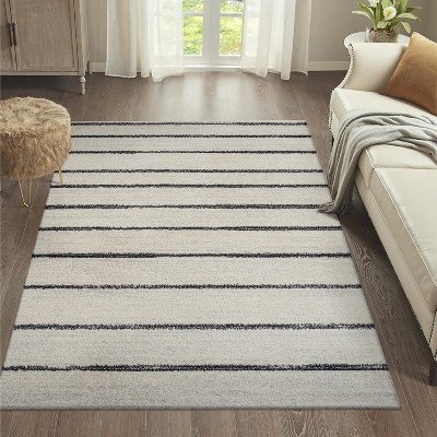 Williamsburg Cream and Black Striped 4' x 6' Synthetic Area Rug