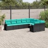 vidaXL Patio Sofa Set 9-Piece-Black Poly Rattan/Blue Cushions - Outdoor Modular Garden Furniture Set for Patio/Backyard/Deck - 2 of 4