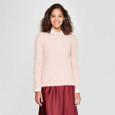 Women's Crewneck Eyelash Pullover Sweater - A New Day™ Light Pink XS