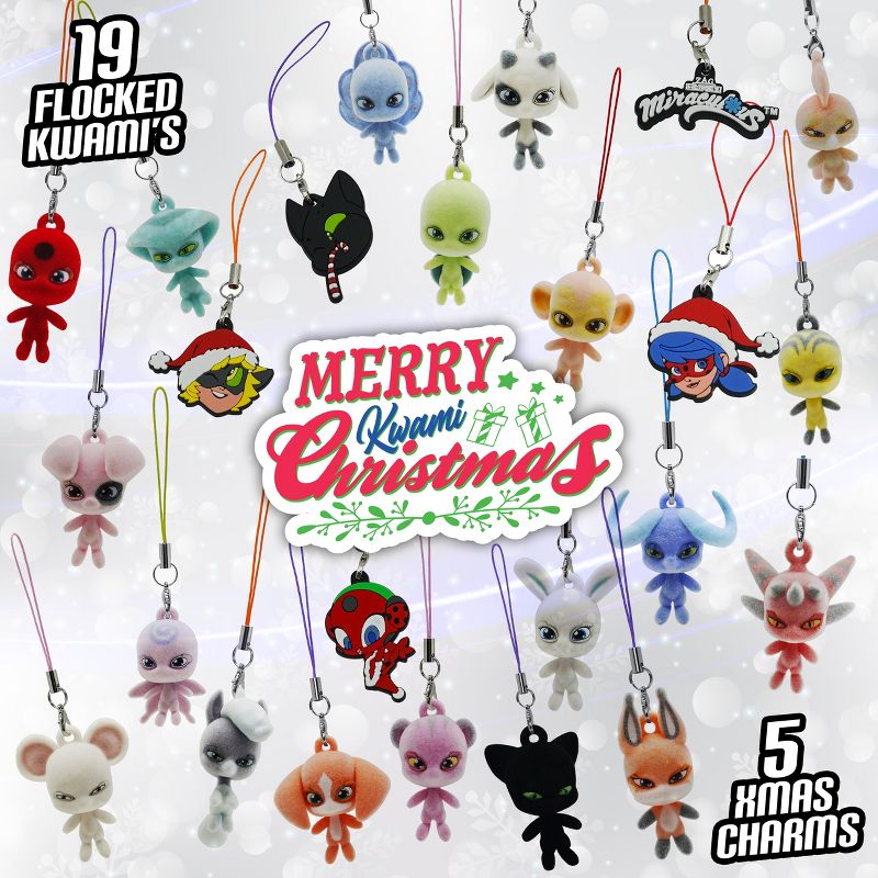 Miraculous Ladybug Advent Kwami Calendar with Miniature Flocked Kwamis, Seasonal Charms Collectible Toys for Kids for Christmas with Hooks and Ribbons, 4 of 7
