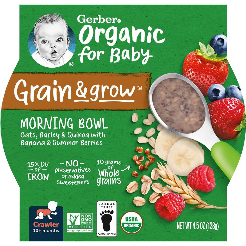 Gerber Organic Grain &#38; Grow Morning Bowl Oats Barley and Red Quinoa with Banana &#38; Summer Berries - 4.5oz, 6 of 11