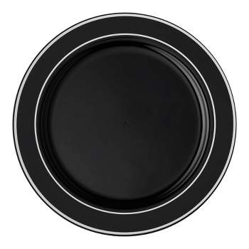 Smarty Had A Party 7.5" Black with Silver Edge Rim Plastic Appetizer/Salad Plates (120 Plates)