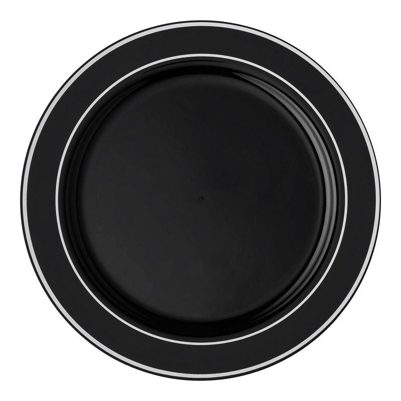 Smarty Had A Party 7.5" Black with Silver Edge Rim Plastic Appetizer/Salad Plates (120 Plates), 1 of 7
