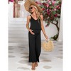 Women's Maternity Jumpsuit Sleeveless V Neck Ribbed Adjustable Strap Layered Front Wide Leg Overall Rompers - 2 of 4