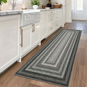 Braided Print Area Rug Washable Bedroom Rugs Bordered Geometric Indoor Soft Carpet Farmhouse Low Pile Non Slip Throw Floor Cover - 1 of 4