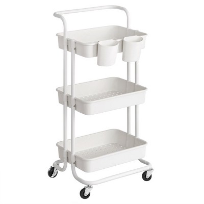 Image of SONGMICS Rolling Cart 3-Tier Storage Cart Utility Cart White