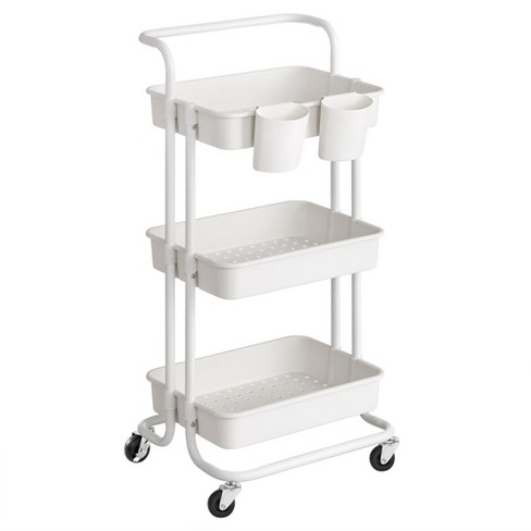3-Tier Rolling Storage Utility Cart in White, Heavy-Duty Craft Cart With  Wheels and Handle