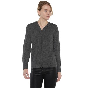 JENNIE LIU Women's 100% Pure Cashmere Long Sleeve Zip Hoodie Cardigan Sweater - 1 of 2