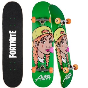 Fortnite Skateboard with metallic graphics, aluminum trucks and ABEC5 bearings free download code for in-game Nite Life Wrap - 1 of 4