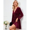 Women's Velvet Dress Wrap V Neck Pleated Waist Long Sleeve Casual Party Skater Dresses - 2 of 4