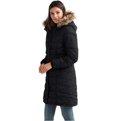 Ellos Women's Plus Size Faux Fur Trim Puffer, 34 - Black : Target