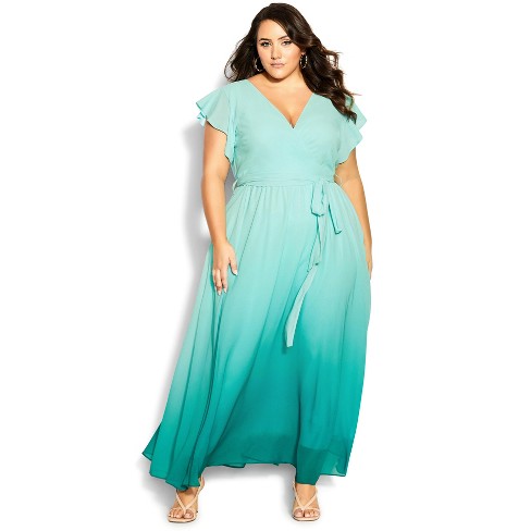 Ocean Cinch Waist Flutter Sleeve Maxi Dress