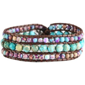 Boho Handmade Natural Stone Bead Bracelet, 3-Row Wide Wrap Wrist Statement Jewelry for Women - 1 of 4