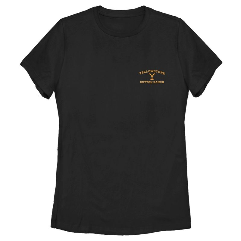 Women's Yellowstone Small Yellow Pocket Dutton Ranch Brand T-Shirt, 1 of 5