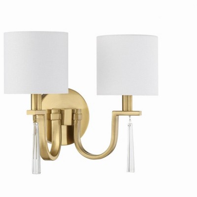 Fortuna Satin Brass 2-Light Sconce with White Linen Shades