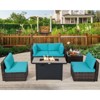 Costway 6PCS Patio Furniture Set Rattan Cushioned Sofa Gas Fire Pit Table Black/Turquoise/Red/Off-white/Navy - 4 of 4
