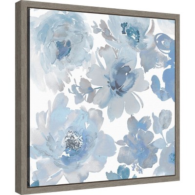 Amanti Art Springtime Blue and Silver Flowers by Kelsey Morris Canvas Wall Art Print Framed 16 x 16-in.