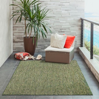 Green Flat Woven Textured Stripe Indoor/Outdoor Rug