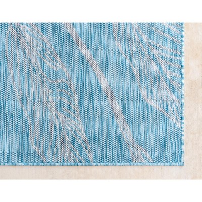 Light Aqua Botanical Outdoor Rectangular Synthetic Rug