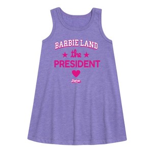 - Barbie - Barbie Land Palm Trees Graphic Sleeveless Aline Dress - 1 of 3