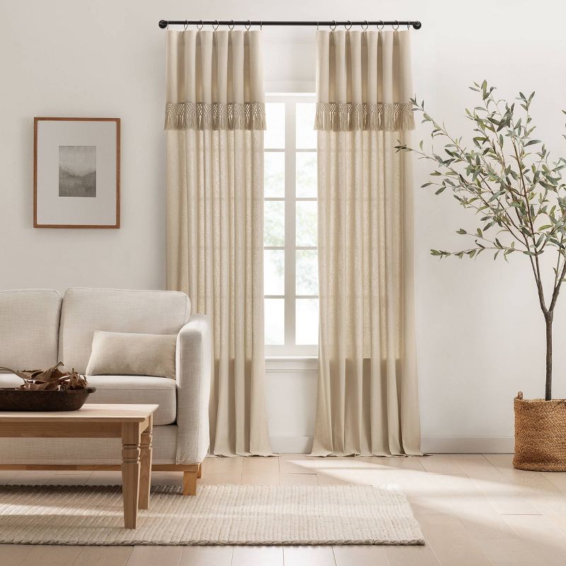 1pc Light Filtering Lucinda Knotted Fringe Window Curtain Panel - Mercantile, 1 of 15