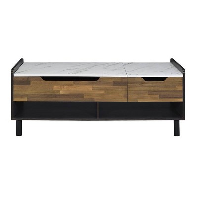 Axel Rectangular Walnut and Marble Lift-Top Coffee Table with Storage