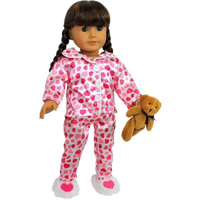 18-inch Doll Clothes - Heart Pajamas/PJs with Teddy Bear - fits American  Girl ® Dolls