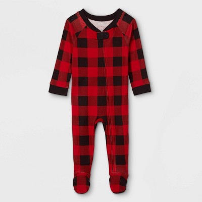 Baby Holiday Buffalo Check Flannel Matching Family Footed Pajama - Wondershop™ Red 3-6M