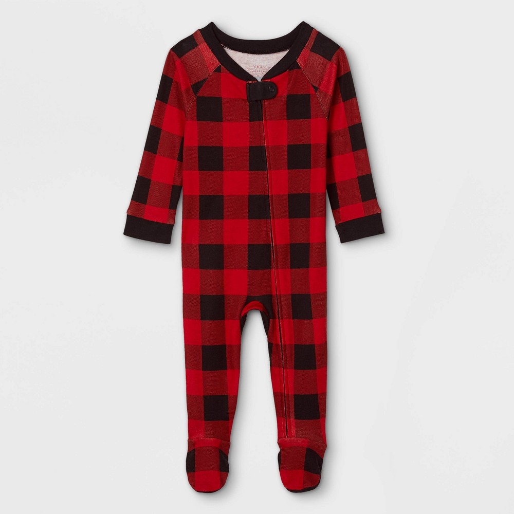 Baby Holiday Buffalo Check Matching Family Footed Pajama - Wondershop Red 3-6M