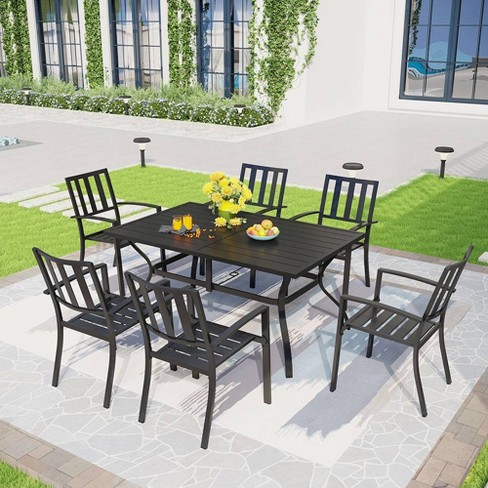 7pc Outdoor Rectangular Table & 6 Chairs With Striped Design - Black -  Captiva Designs : Target